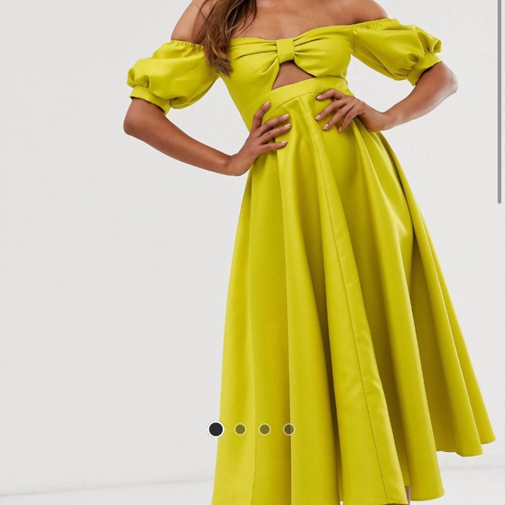 ASOS EDITION midi dress with puff sleeve & cut out